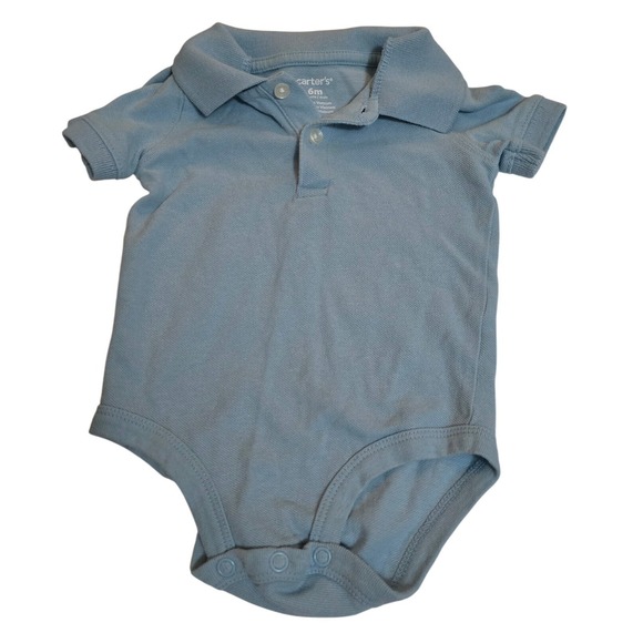 Carter's Other - Carters Baby Boys Blue Short Sleeve Polo Bodysuit 6M Pique Knit Snap Bottom